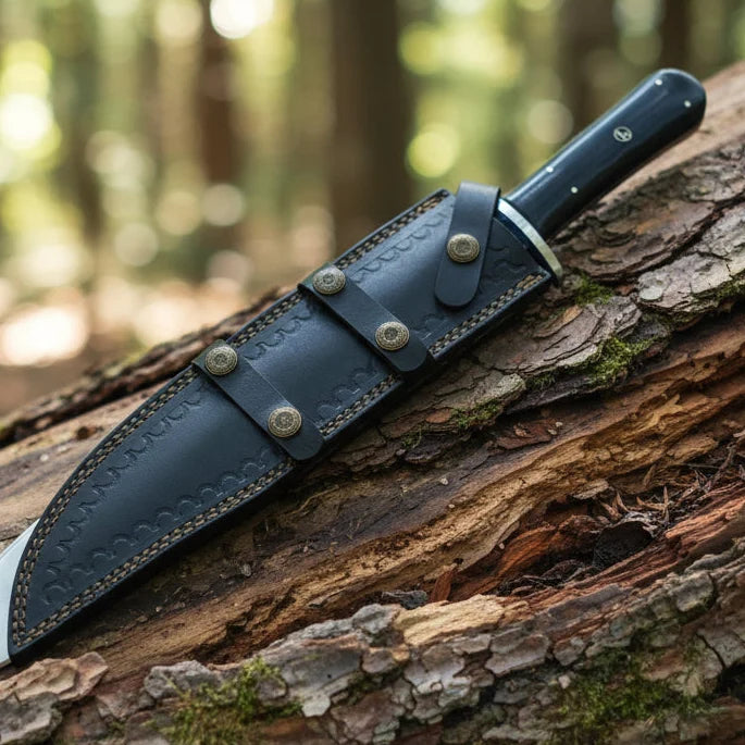Mountain Man Bowie Knife Damascus Bull Horn