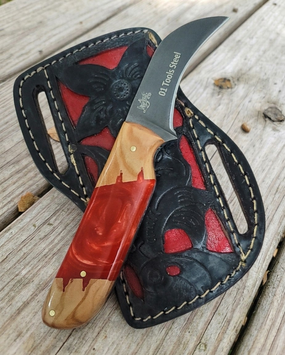Handmade lineman knife and leather sheath 39
