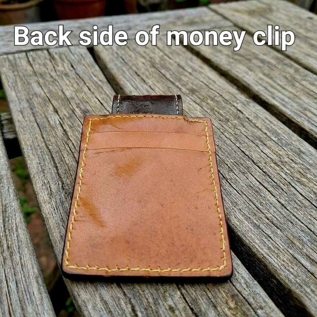 Personalized lineman hand tooled western money clip details