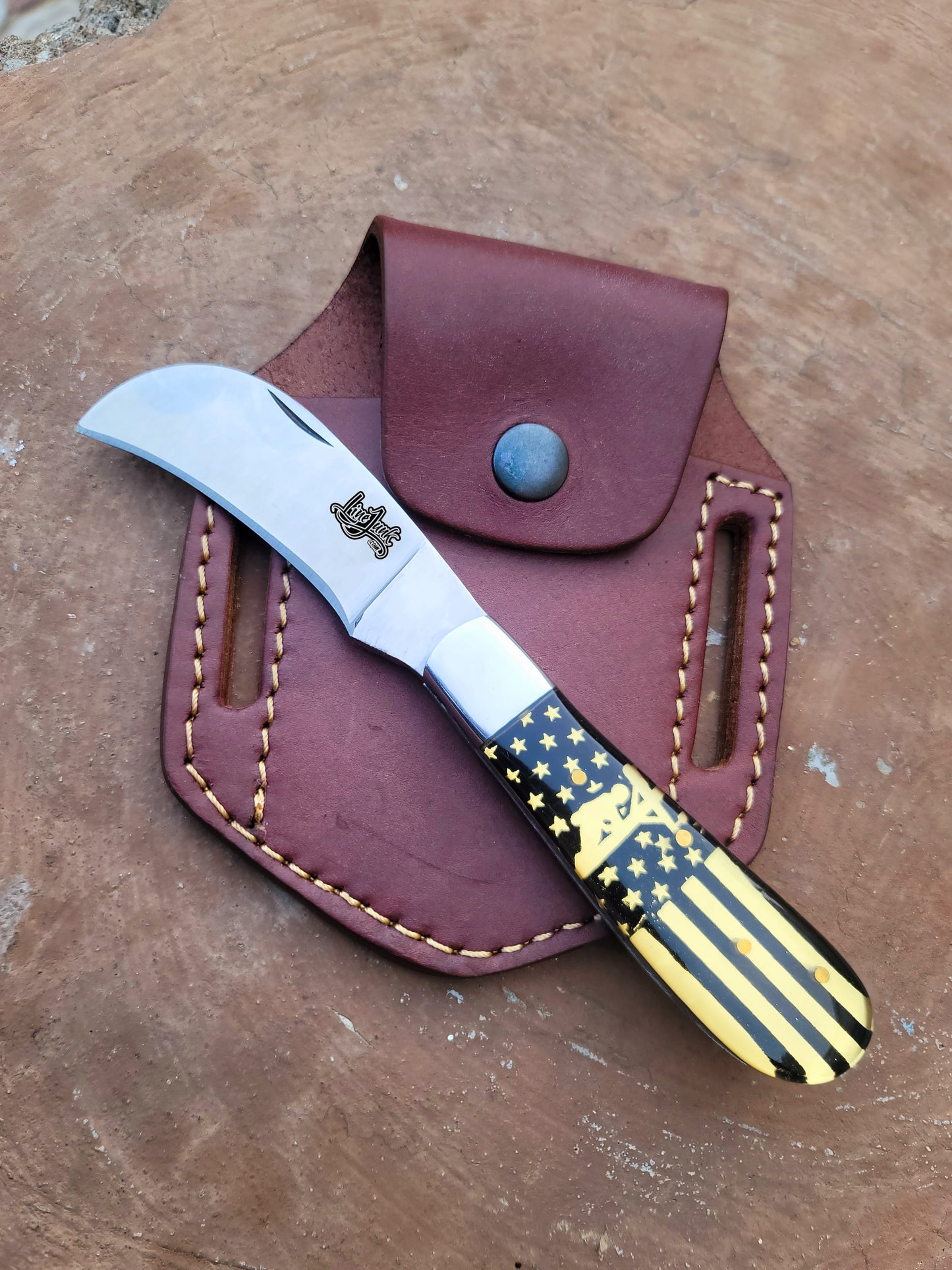 Lineman Hawkbill Folding Knife with leather holster 067