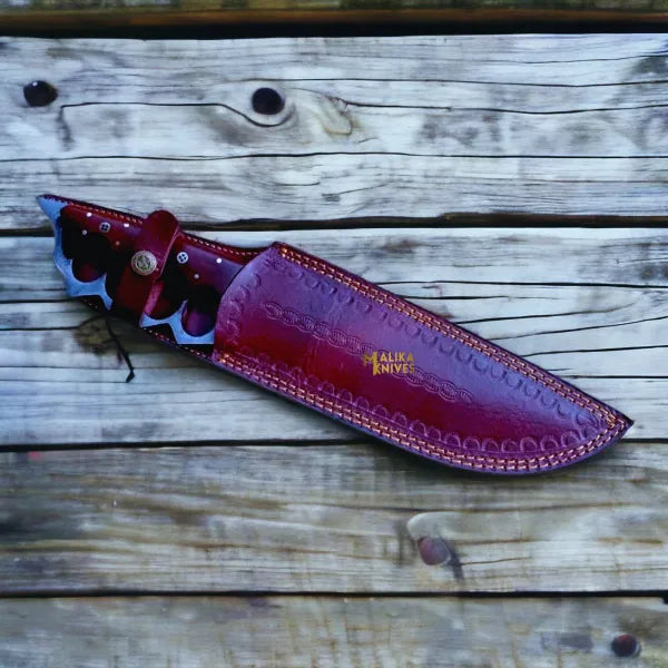 Damascus Knuckle Bowie Knife Rosewood Full Tang
