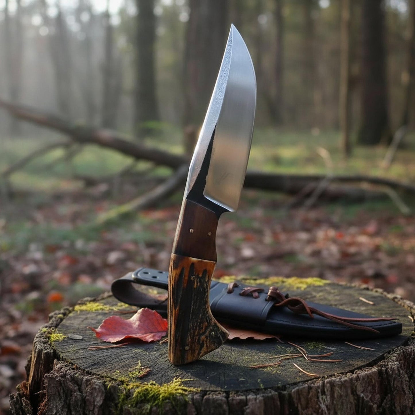 D2 Hunting Knife Antler Handle Rosewood Full Tang