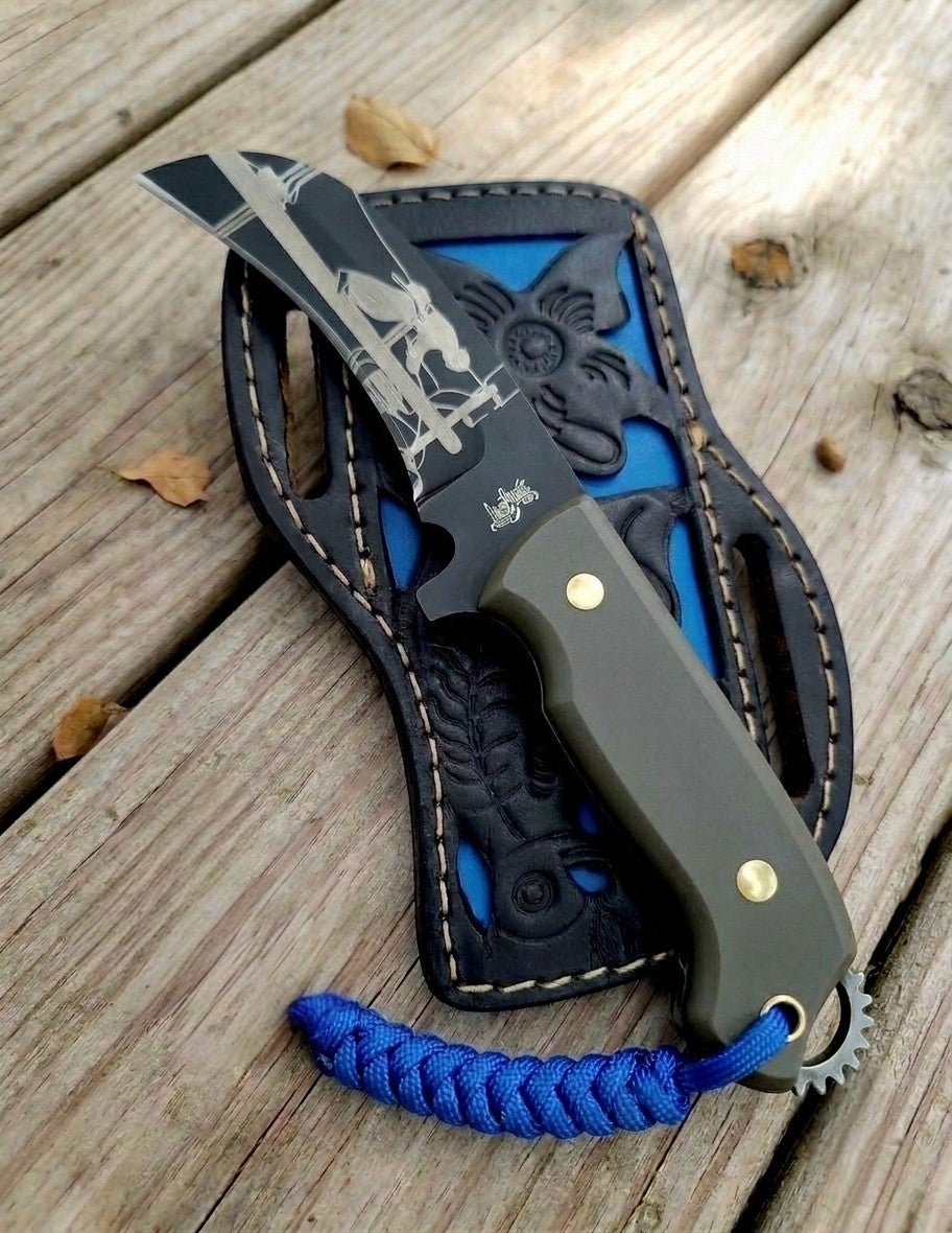 Handmade lineman knife turquoise resin and wood handle details 38