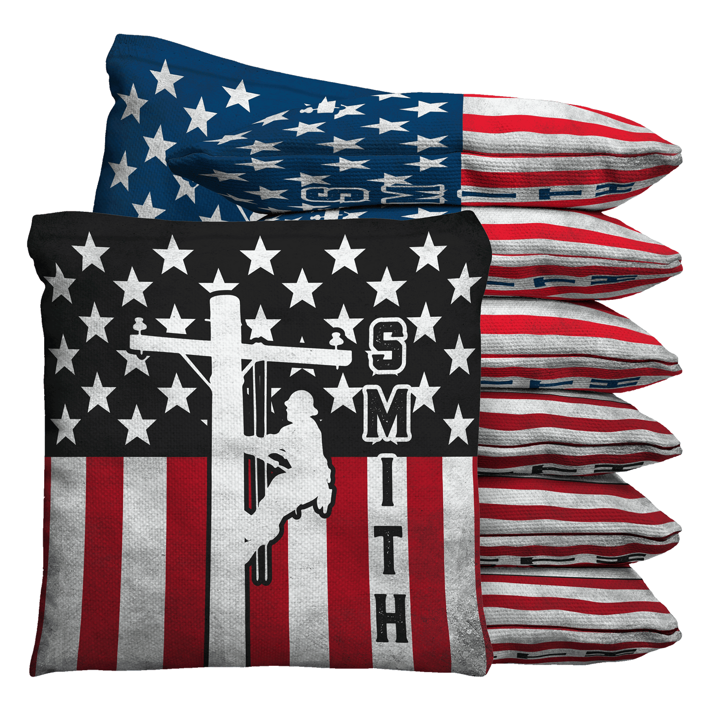 Lineman US Flag Custom Bean Bags Baggo Cornhole Bean Bag Toss Bags (set of 8)