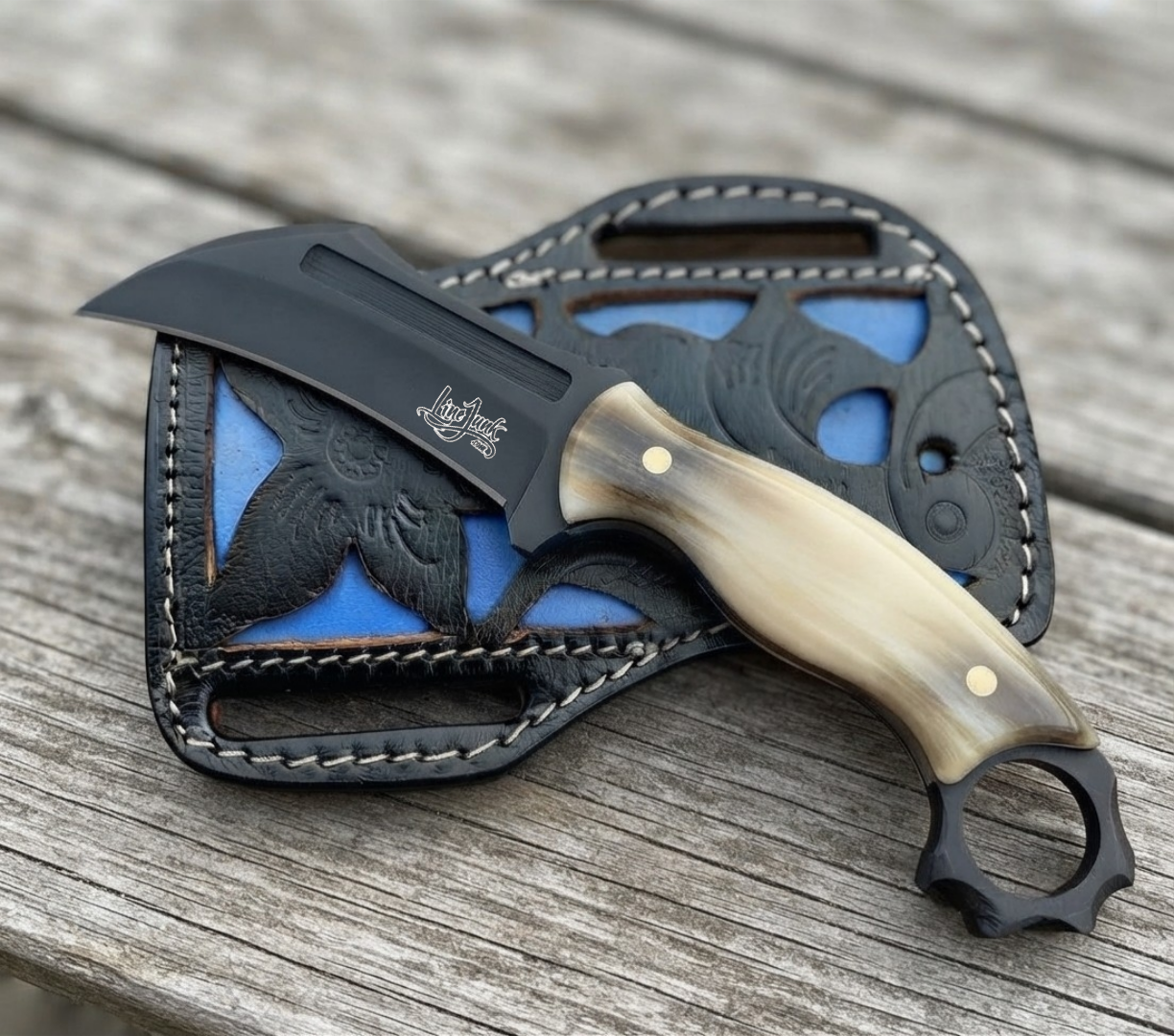 Handmade lineman knife and leather sheath 39