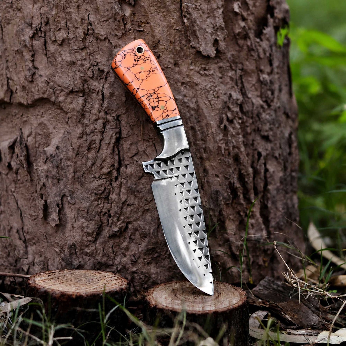 Cowboy Hunting Knife Rasp D2 Steel Turquoise Handle