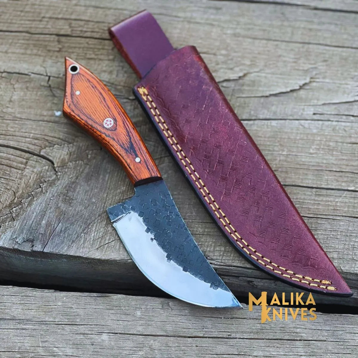 Handcrafted Fixed Blade Skinner Knife with Durable Pakka Wood Handle-0031