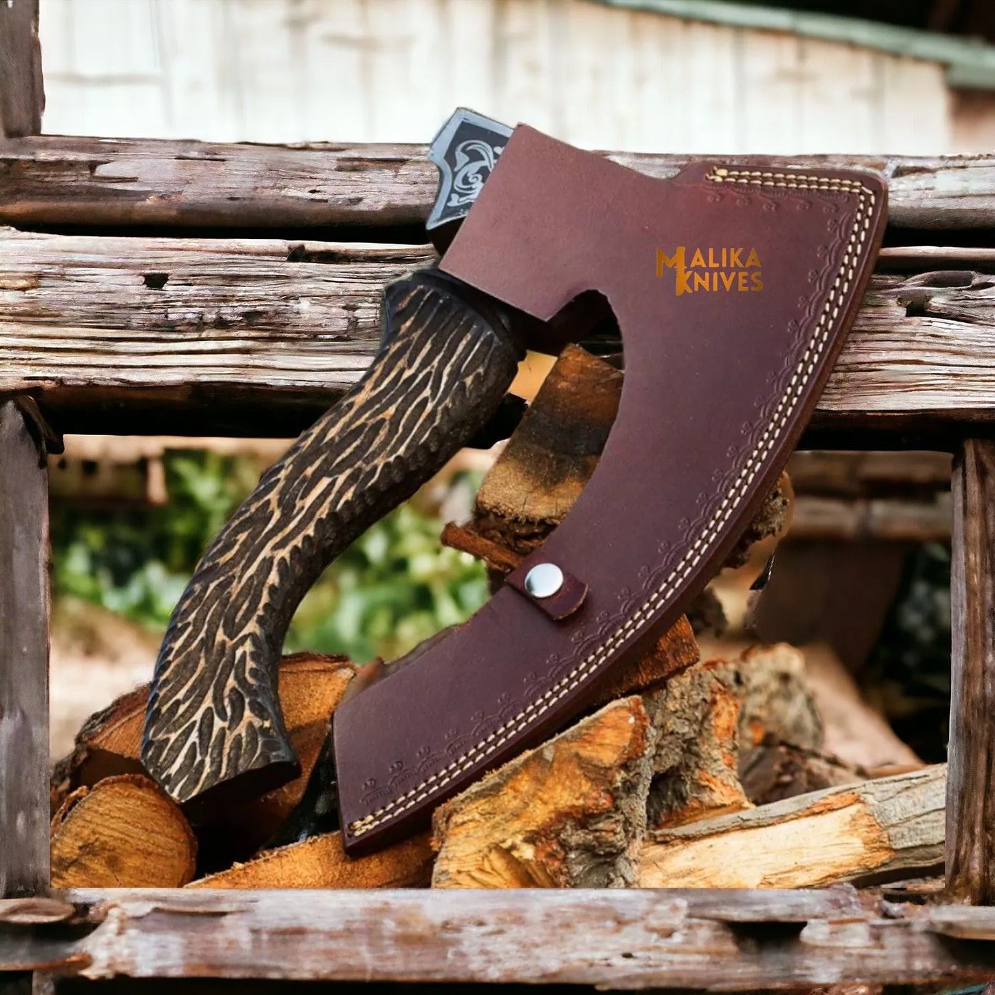 Vegvisir Viking Pizza Cutter Axe-Handforged Axe with Leather Sheath-1301