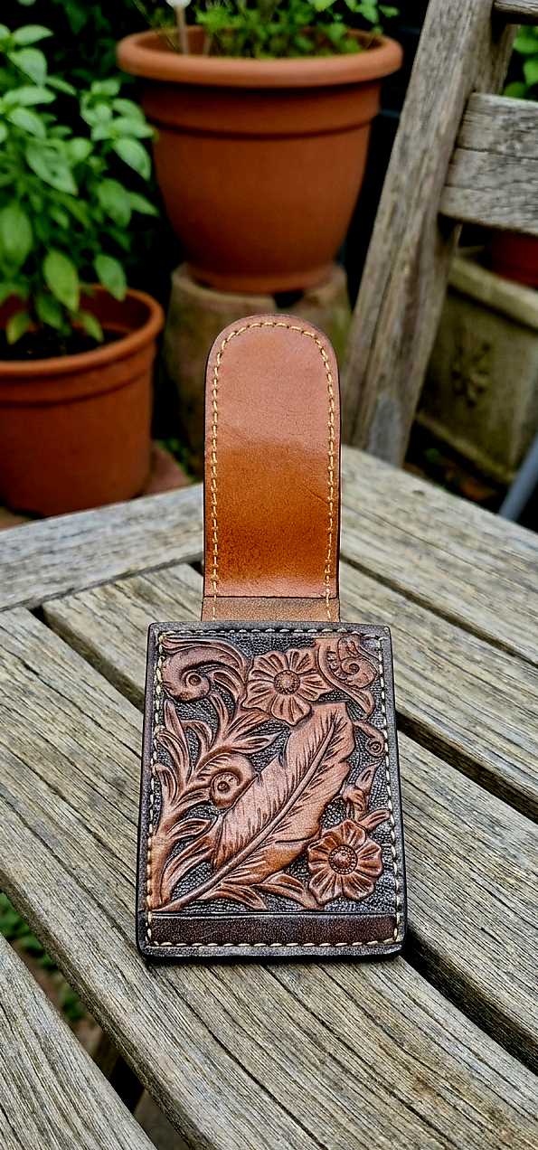 Personalized lineman hand tooled western money clip details