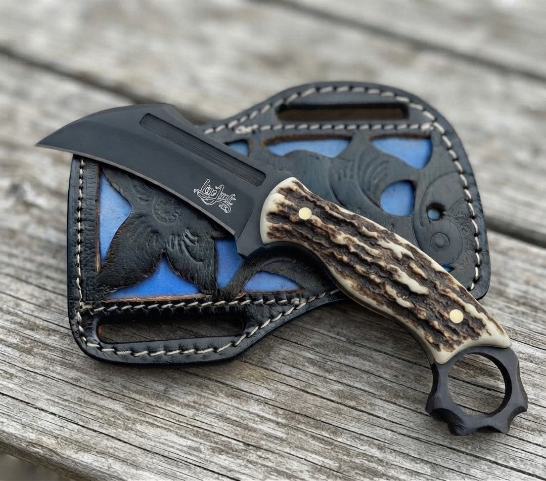 Handmade lineman knife and leather sheath 39