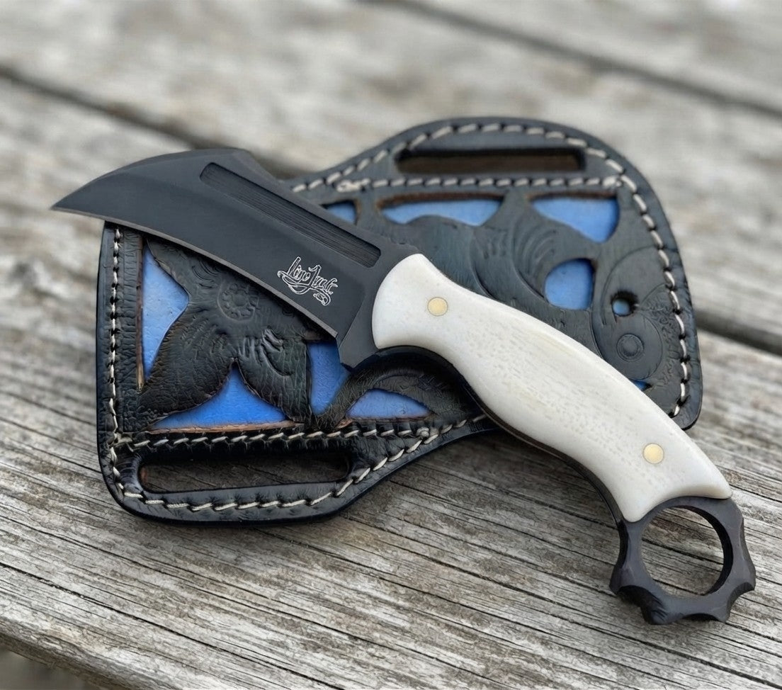 Handmade lineman knife and leather sheath 39