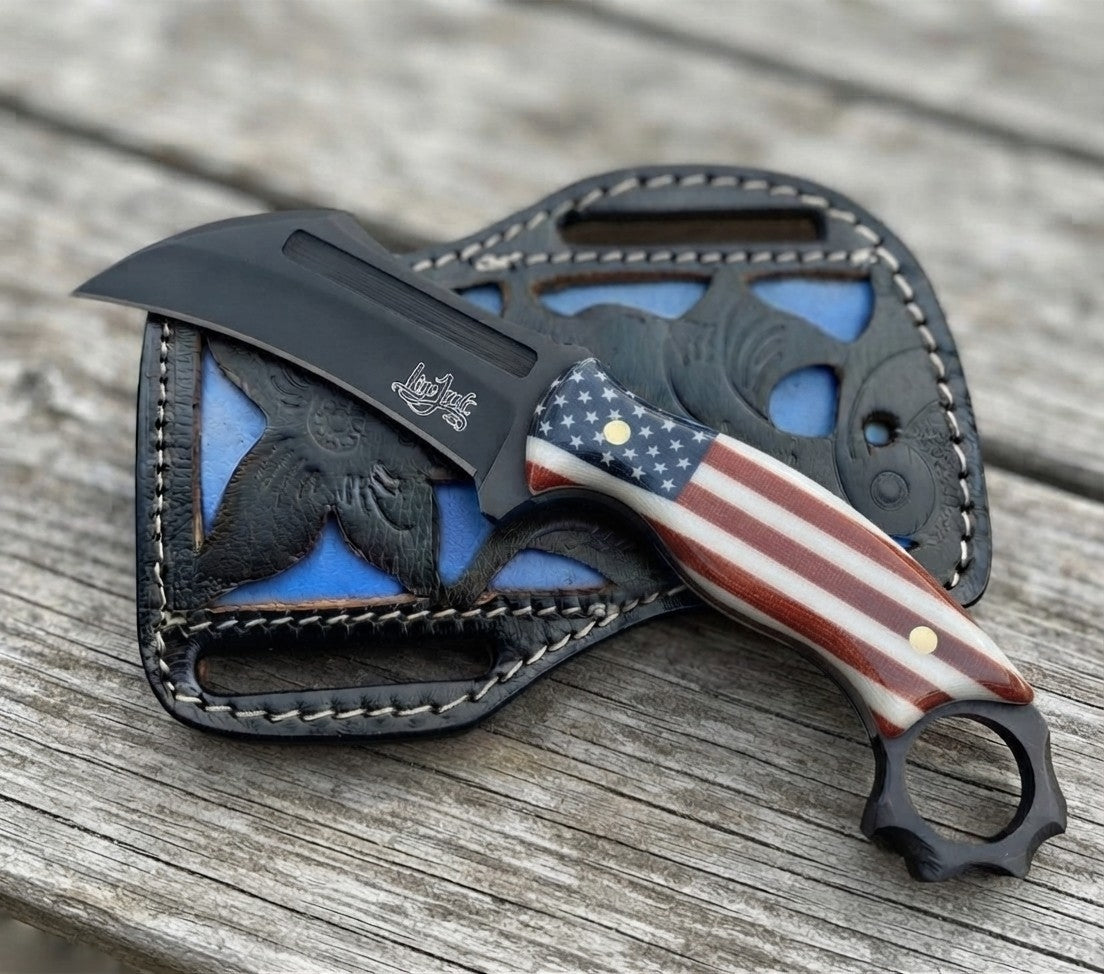 Handmade lineman knife and leather sheath 39