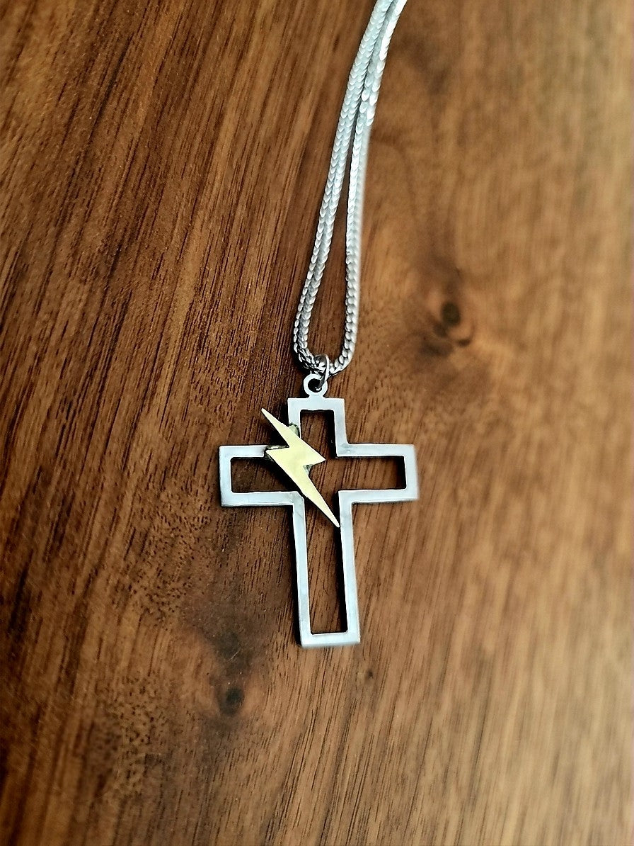 Cross necklace with bolt details