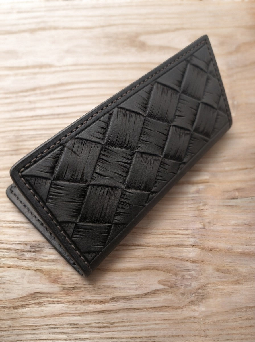 Hand tooled leather wallet cross with hair on hide