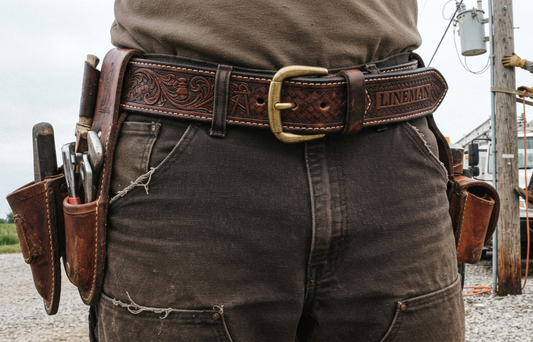 Tooled leather belt for lineman #3