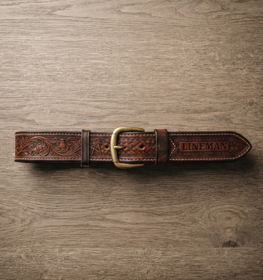 Tooled leather belt for lineman #3