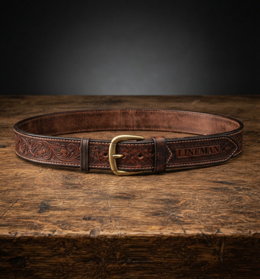 Tooled leather belt for lineman #3