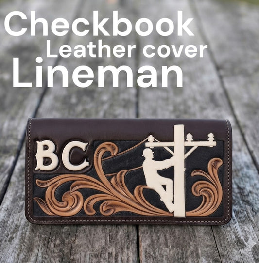 Personlized lineman checkbook leather cover