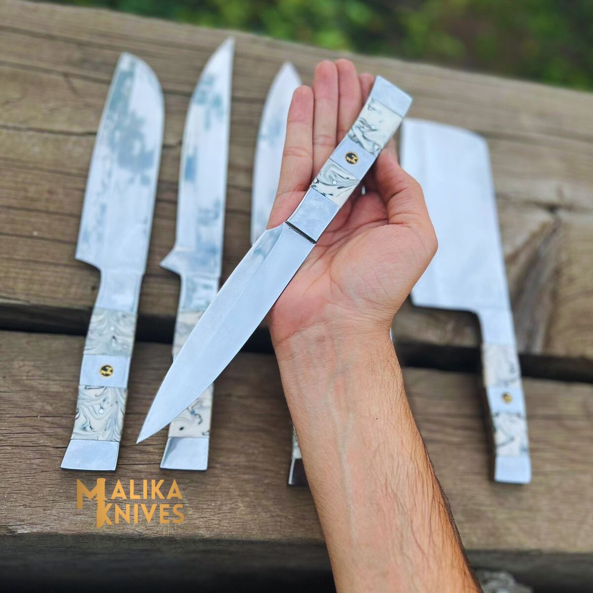 Malika Ultimate Kitchen Knife Set: Premium Black & white Collection with Custom Leather Carrying Case -0205