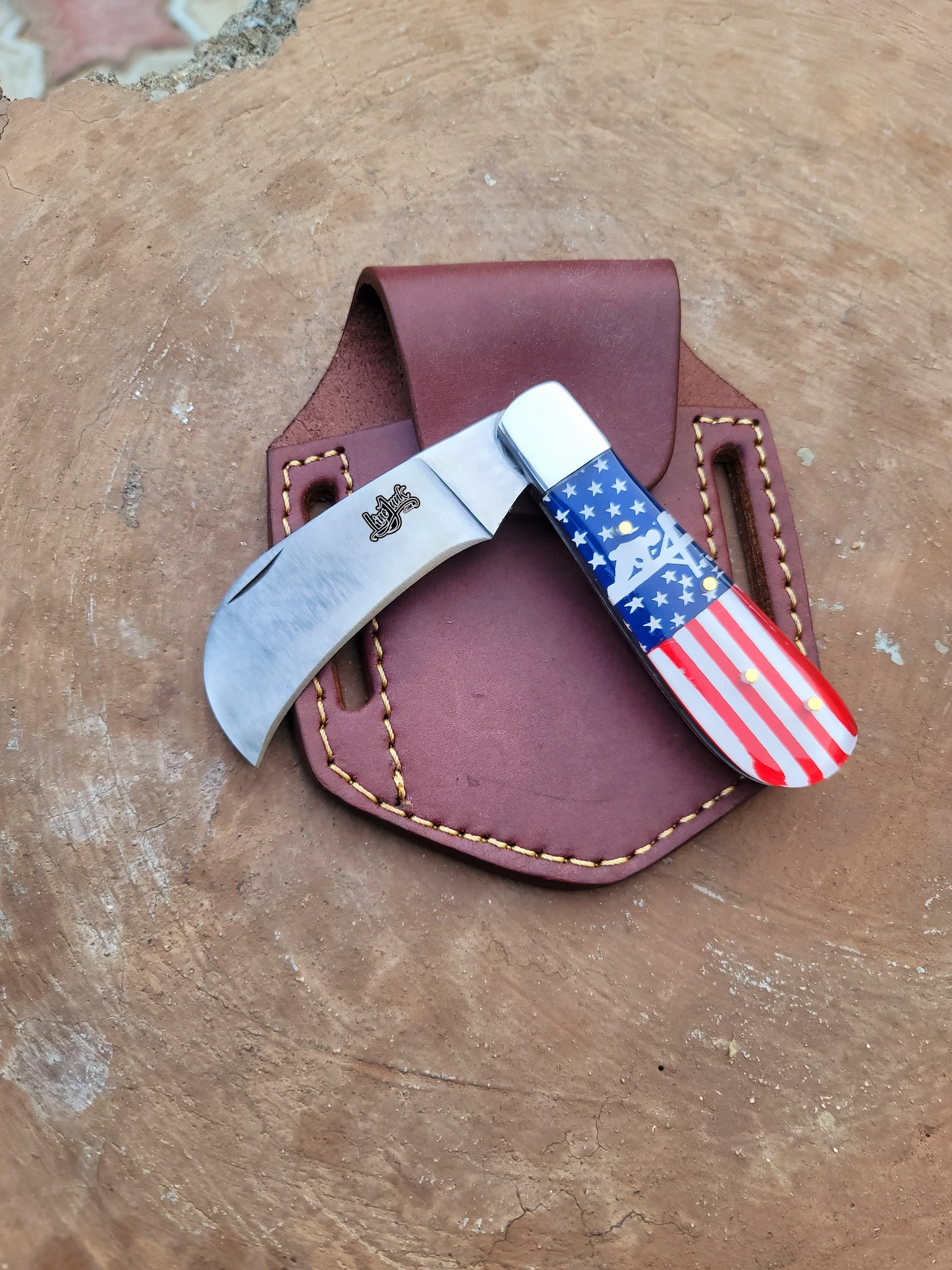 Lineman Hawkbill Folding Knife with leather holster 067