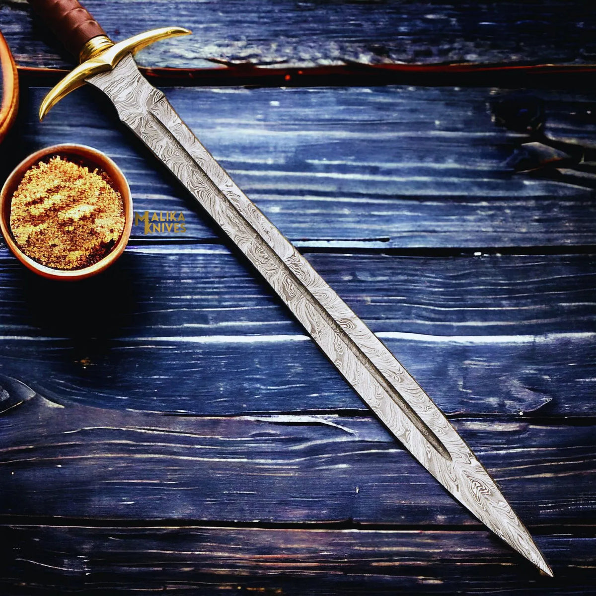 Damascus Kingslayer Arming Sword with Leather sheath-904