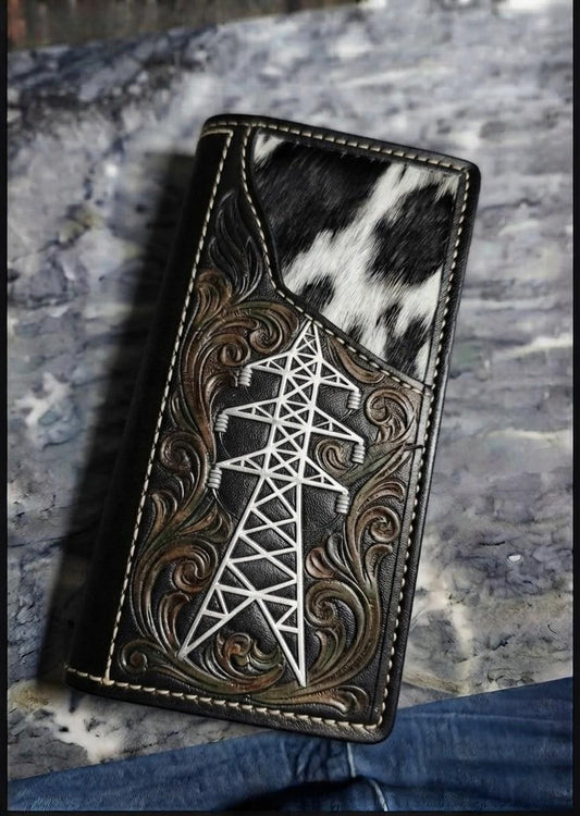 Black Leather Cowhide Transmission Wallet