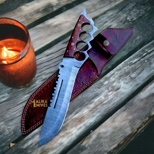 Damascus Knuckle Bowie Knife Rosewood Full Tang