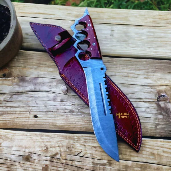 Damascus Knuckle Bowie Knife Rosewood Full Tang