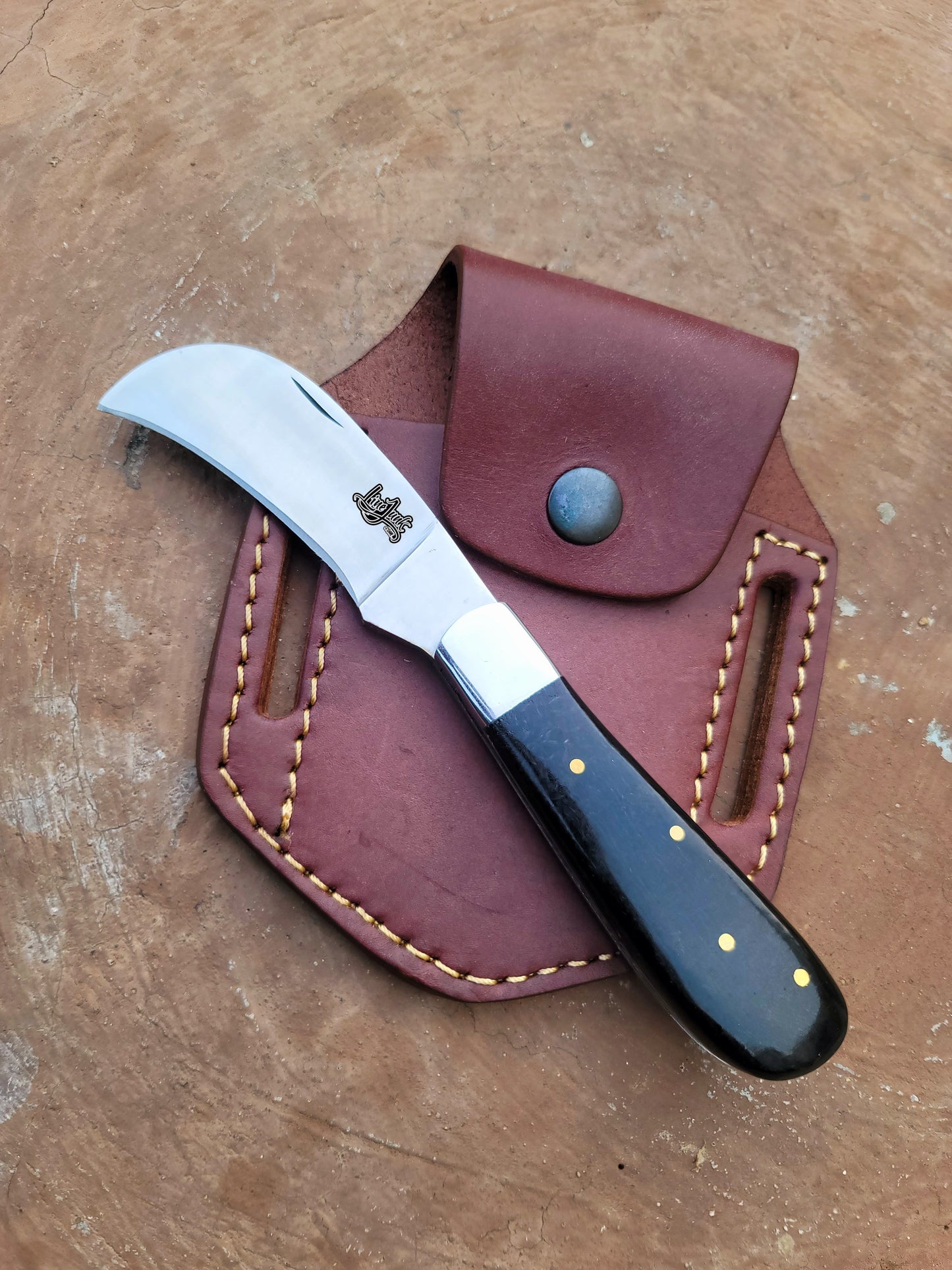 Lineman Hawkbill Folding Knife with leather holster 067