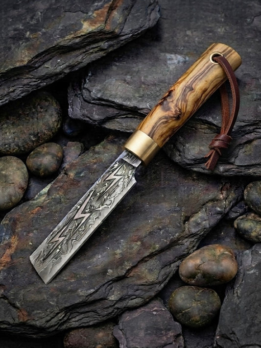 Electrician knife with olive wood handle detailed leather sheath 219