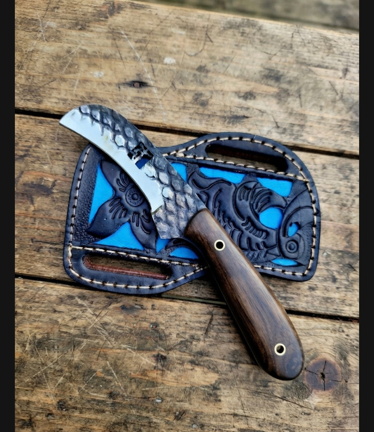 Mother of pearl hawkbill knife with sheath 047
