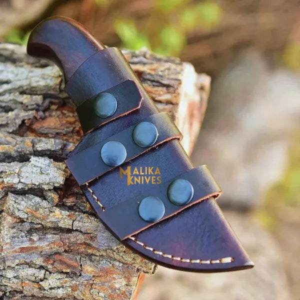 Mini Damascus Hunting Knife with Rosewood Handle