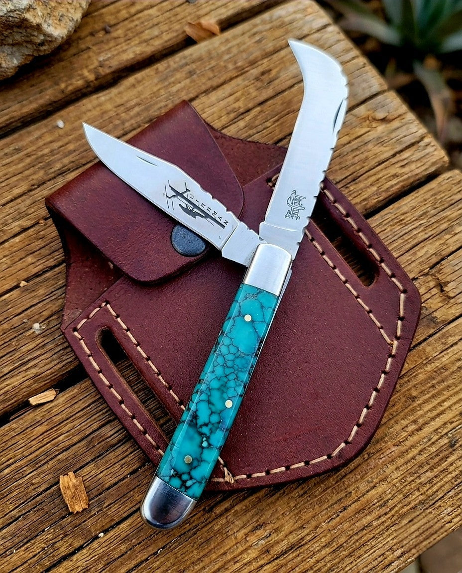 Lineman EDC Folding Knife with Leather Sheath #045