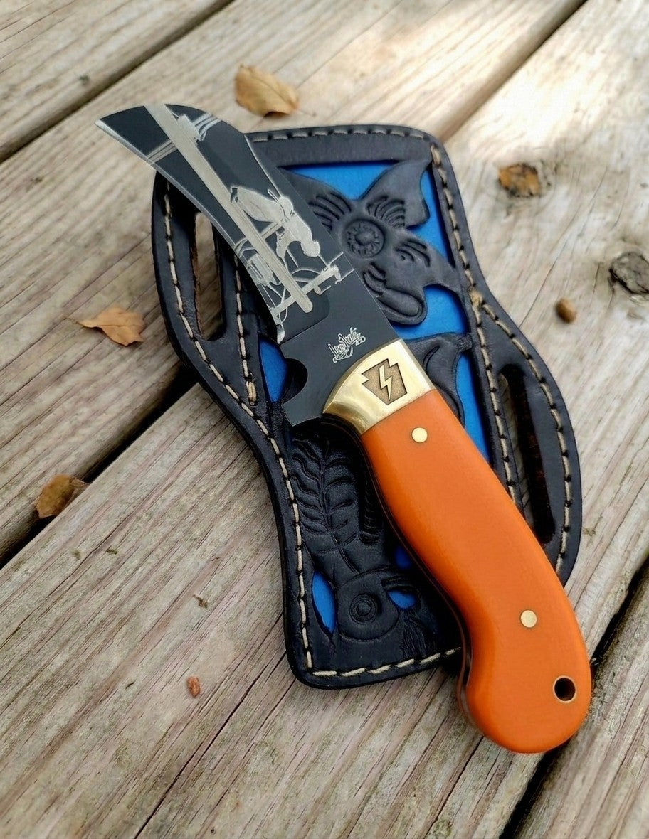 Handmade lineman knife turquoise resin and wood handle details 38