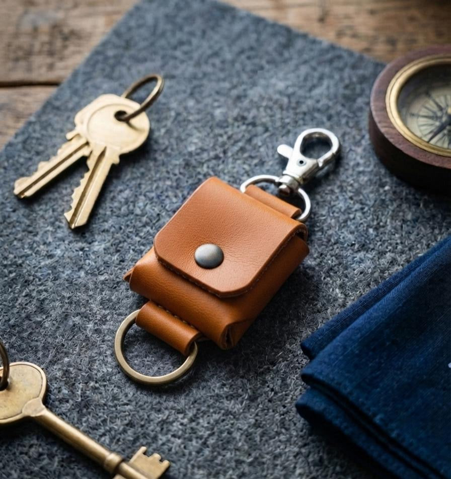 Keychain leather pill holder