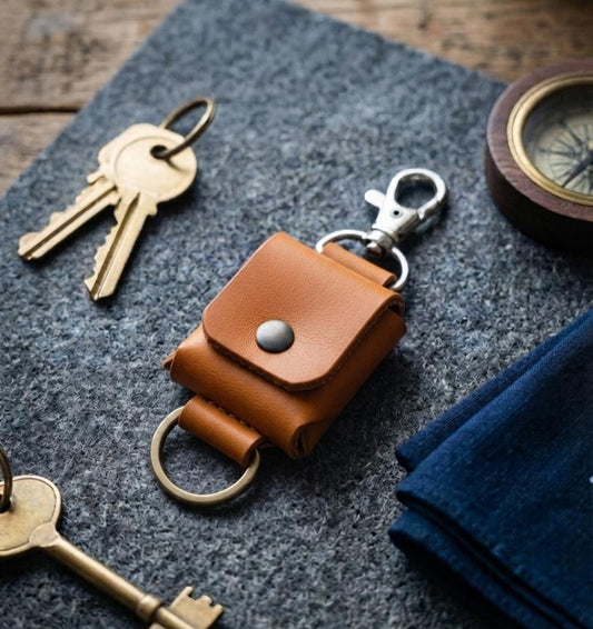 Keychain leather pill holder