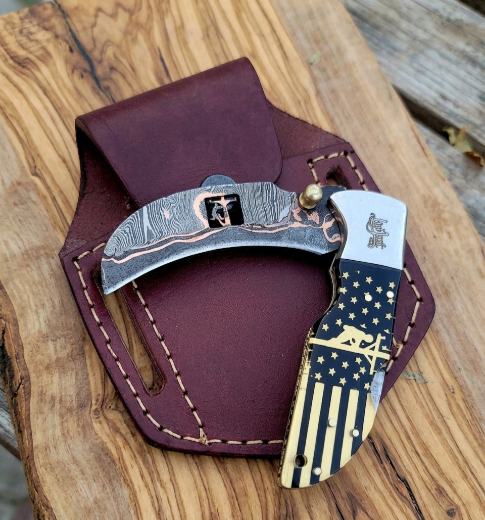 Copper Damascus Folding Knife