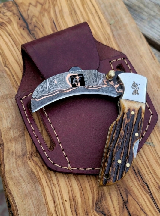Copper Damascus Folding Knife