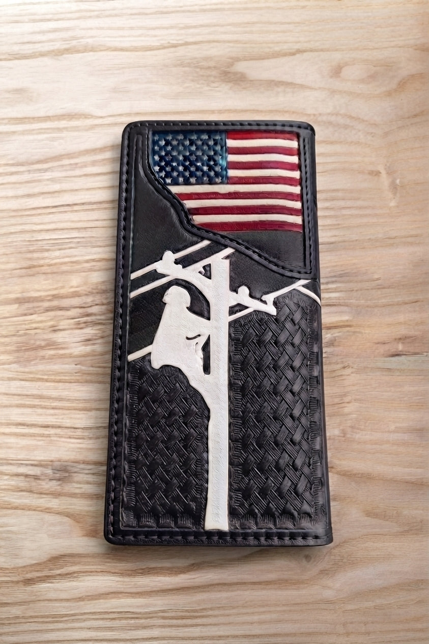 Lineman Leather Wallet with Flag