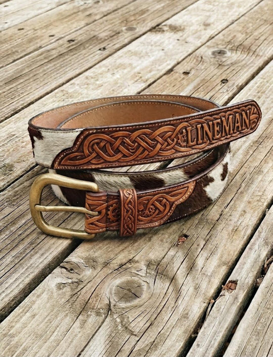 Tooled leather belt for lineman #4