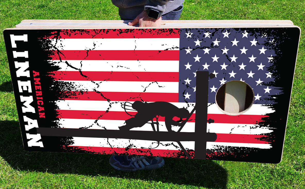 American Lineman Pro Style Cornhole Bean Bag Toss Game 24x48 with 8 Regulation 16oz Bags