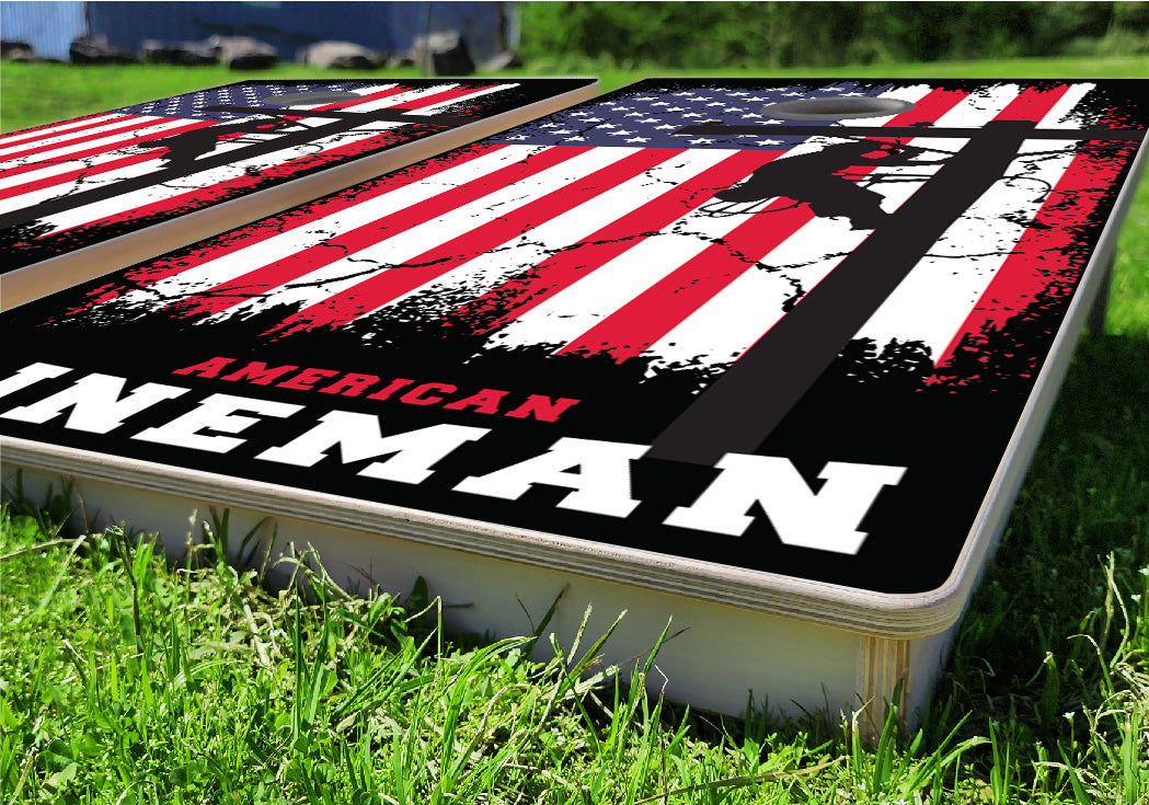 American Lineman Pro Style Cornhole Bean Bag Toss Game 24x48 with 8 Regulation 16oz Bags