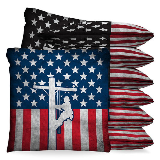 Lineman US Flag Cornhole Bean Bag Toss Bags Set (set of 8)