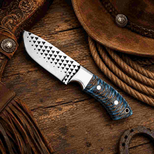 Rasp Steel Cowboy Knife with Pine Cone Handle & Leather Sheath