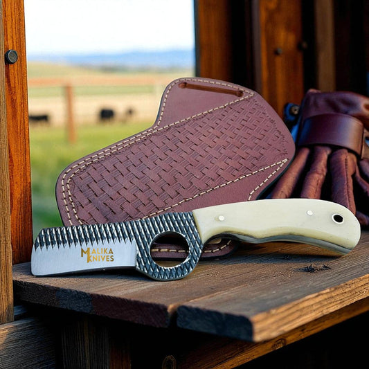 D2 Rasp Steel Bull Cutter Knife Camel Bone Handle