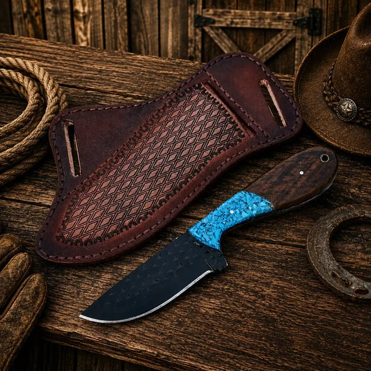 Buckaroo Knife | Rasp Steel with Turquoise and Rosewood Handle