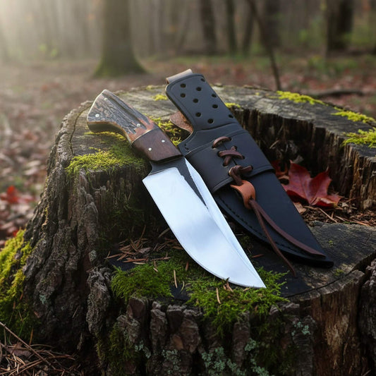 D2 Hunting Knife Antler Handle Rosewood Full Tang