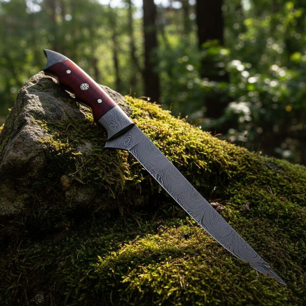 Damascus Fishing Fillet Knife – 7" Blade with Micarta Handle