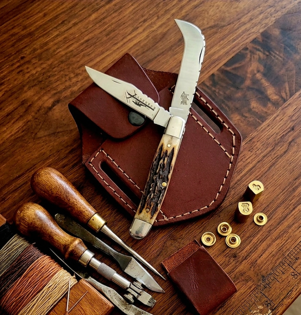 Lineman EDC Folding Knife Antler 32