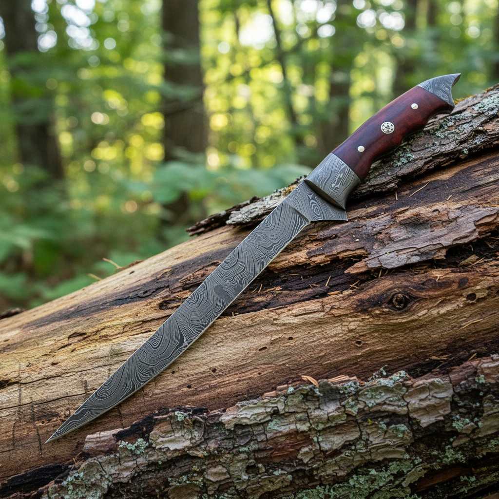 Damascus Fishing Fillet Knife – 7" Blade with Micarta Handle